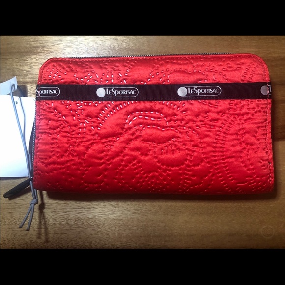 NWT: zip all women’s LeSportSac wallet: red satin floral; black #PLAID is SOLD - Picture 5 of 6